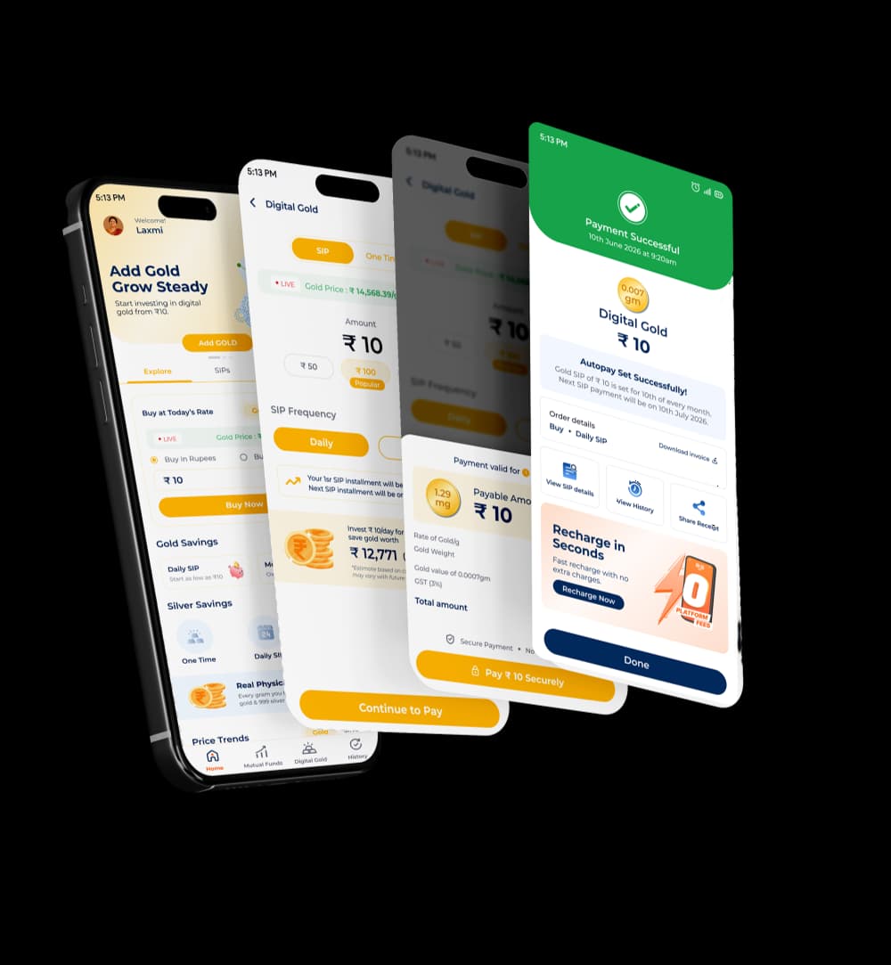 Buy digital gold flow on the Indipe app