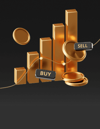 Gold bars, coins, and buy sell buttons