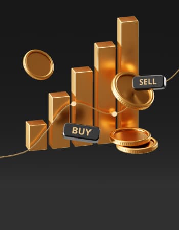 Gold bars, coins, and buy sell buttons