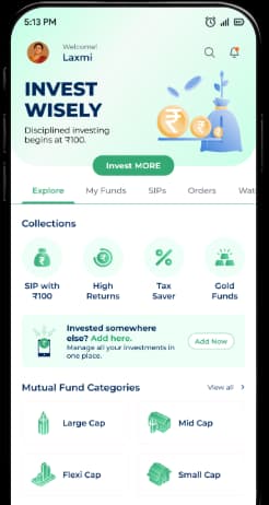 Indipe mutual funds app on a phone