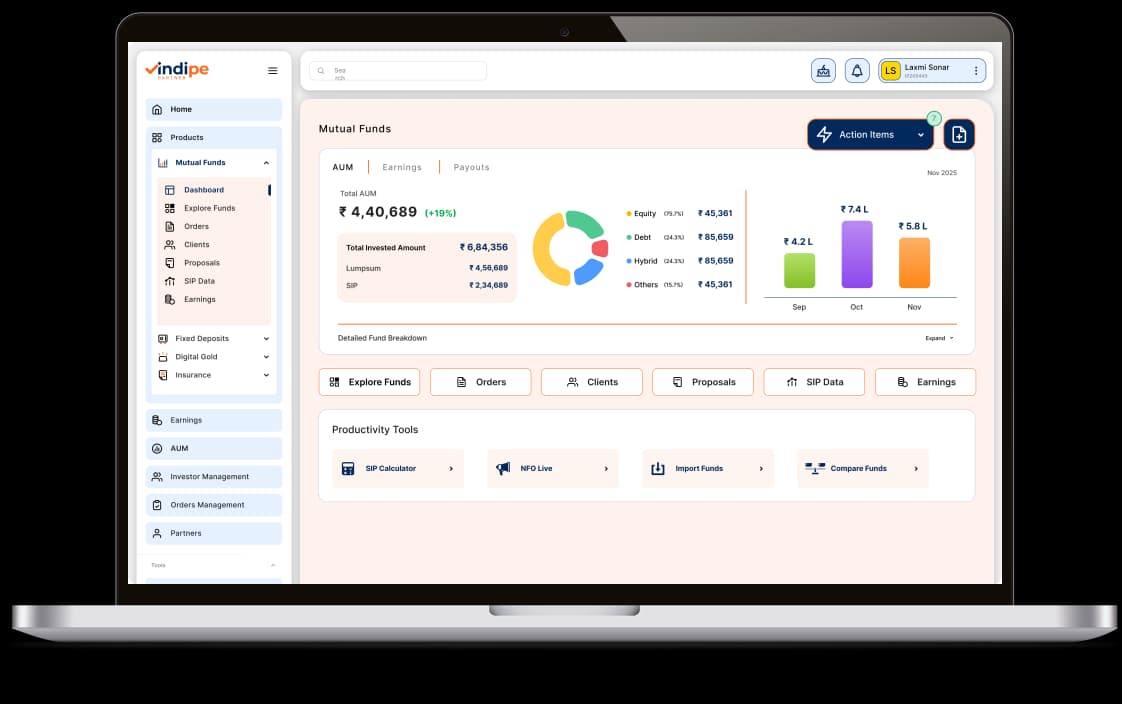 Indipe investor dashboard on laptop