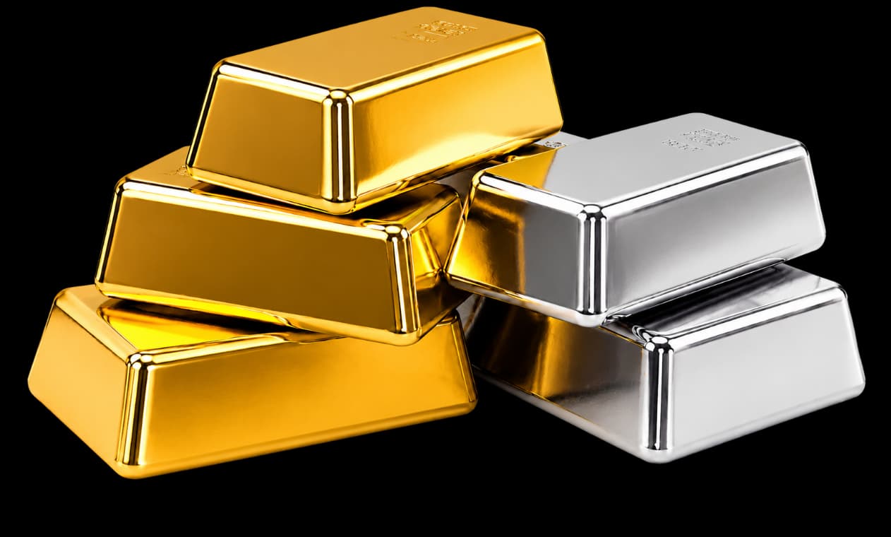 Stacked digital gold and silver bars