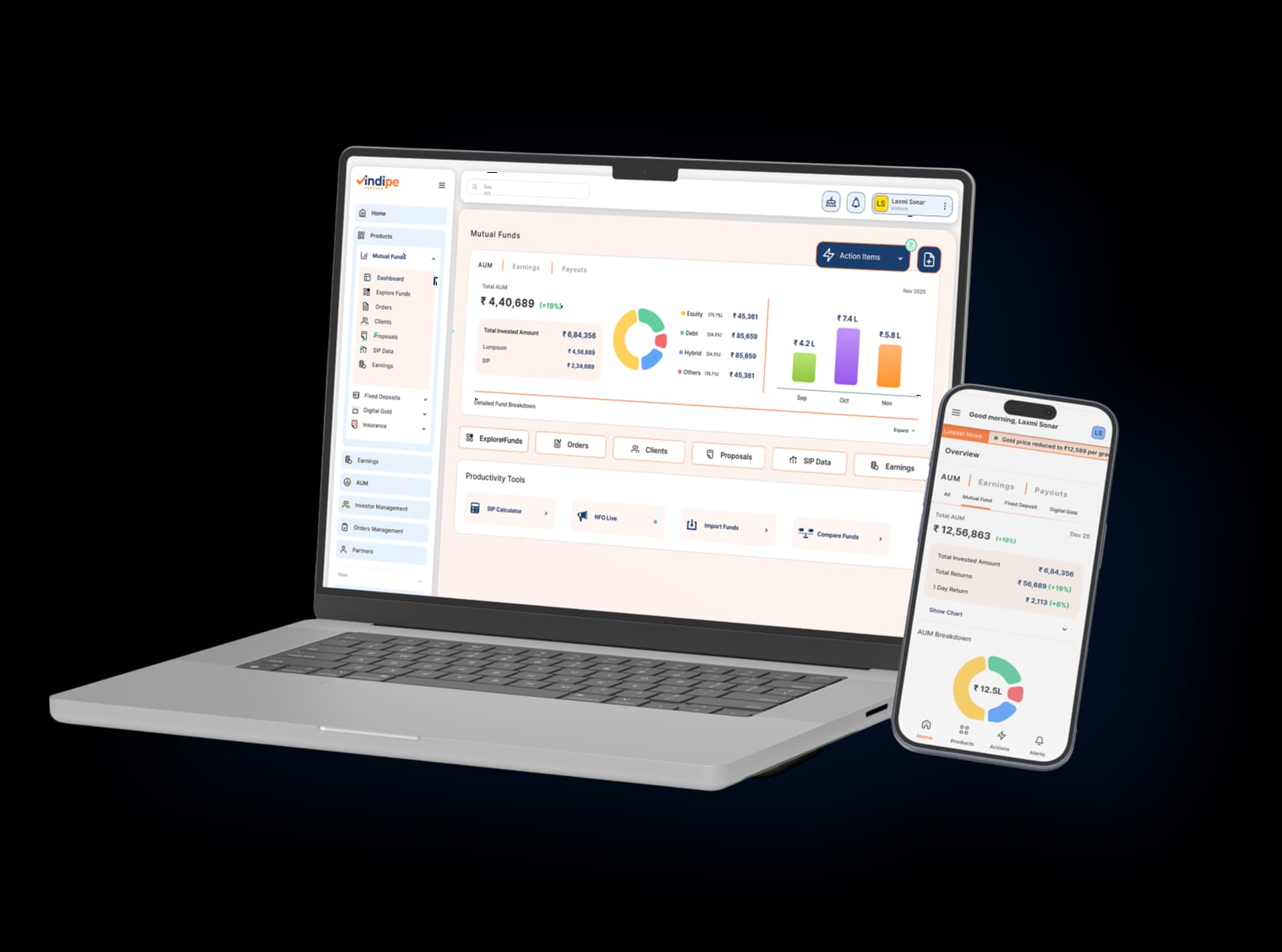 Indipe Partner dashboard on laptop and mobile