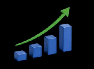 Rising bar chart with an upward growth arrow