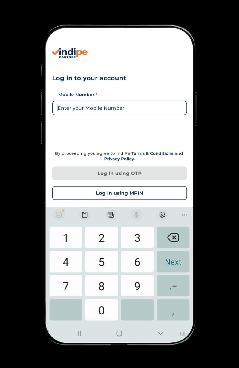 Register with Indipe Partner on mobile