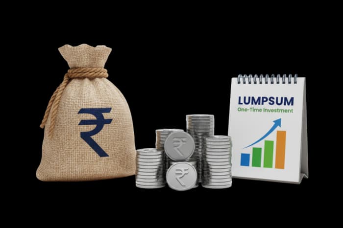 Money bag, coins, and lumpsum notepad illustration representing one-time silver investing