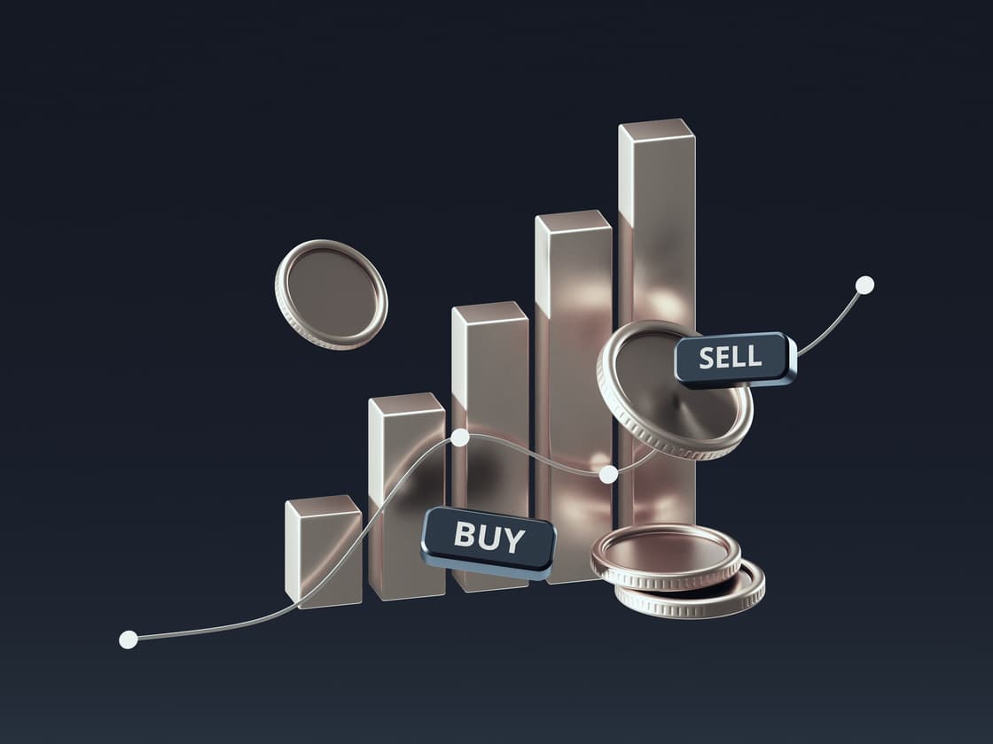 Metal bars, coins, and buy sell buttons